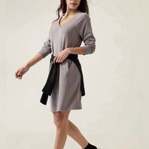 ATHLETA SEASOFT DRESS V Neck LONG SLEEVE Size Medium Lilac Purple Gray #882063